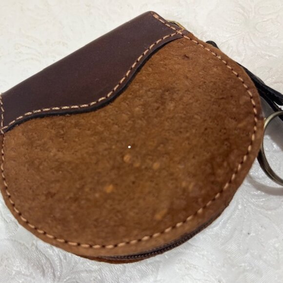VTG Brown Leather Suede Coin Wallet Change Zip Purse Pouch Key Chain - Picture 11 of 12